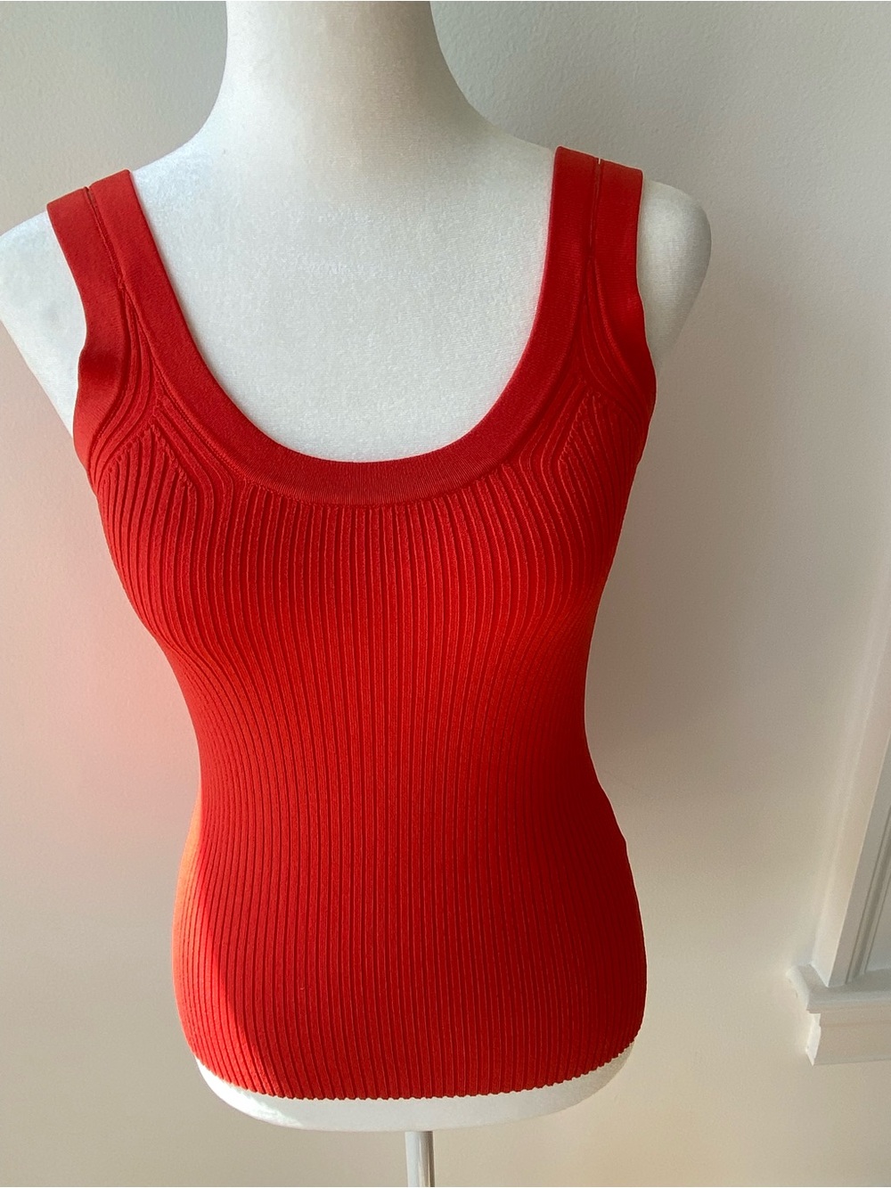 Reiss Red Ribbed Scoop Neck Tank Top